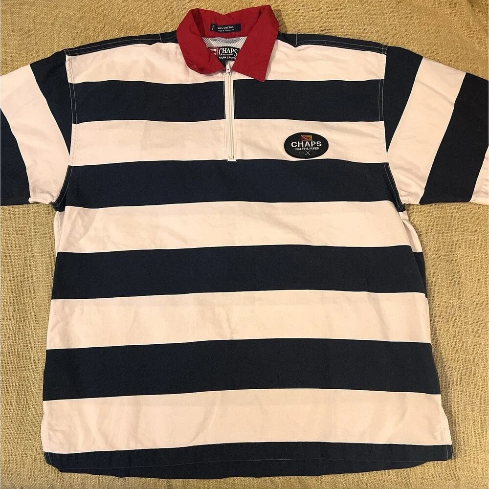 Vintage Chaps Ralph Lauren Rugby Polo Shirt Men’s Sz L Preppy Short Sleeve